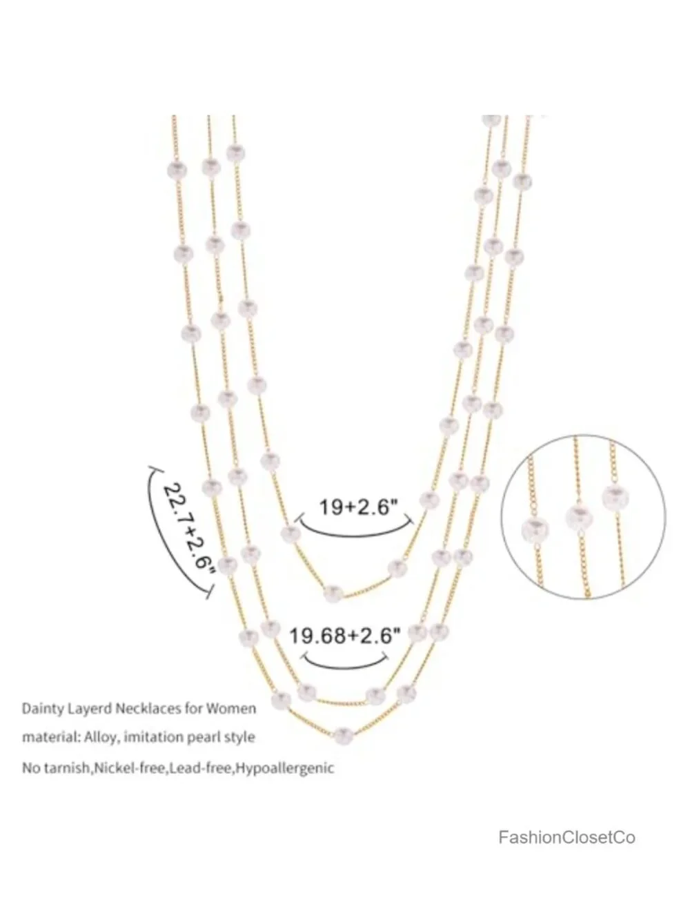 18K Gold Plated Pearl Choker Necklace Layered Dainty 6mm White Pearls